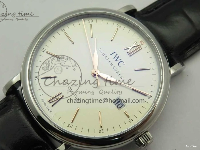 MIROTIME 1228 Portofino Automatic SS FKF 1:1 Best Edition White Dial RG Markers on Black Leather Strap A Stretchable 7141